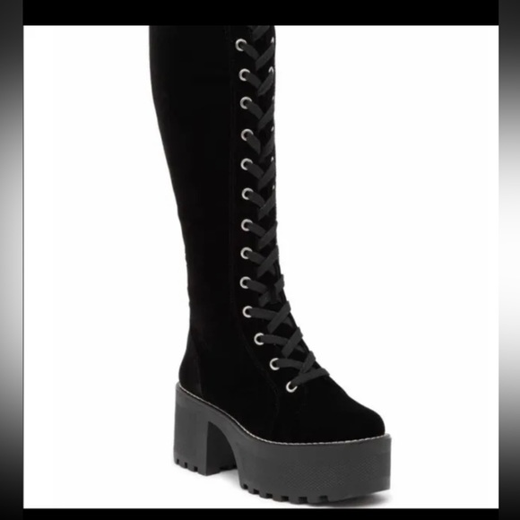 Alice and Olivia Raye Platform Velvet Lace Up Chunky Heeled Boots - Picture 3 of 11